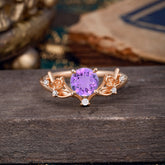 Nature-Inspired 4-Prong Round Amethyst Engagement Ring